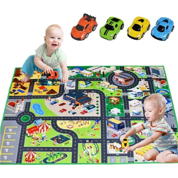Kids Car Rug Play Mat with 4 Cars - Kids Carpet Playmat Rug, (59”x46.9”) - Picture 7 of 7